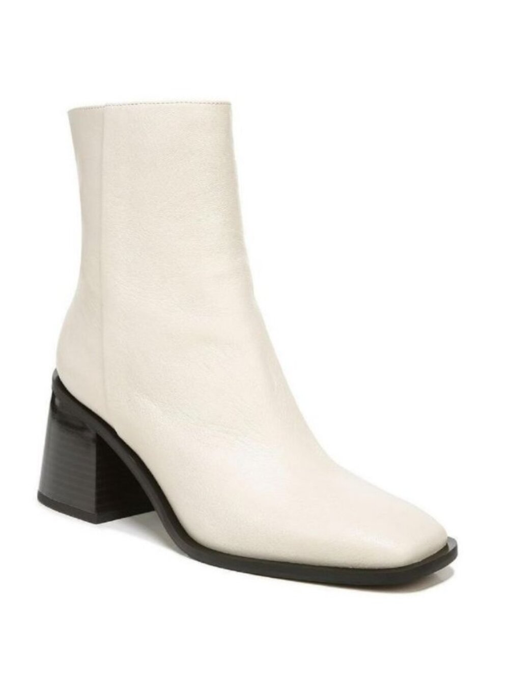 Sam Edelman Cream Leather Square Toe Block Heel Ankle Bootie